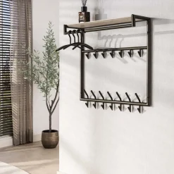 Fenna Kapstok hoog met hoedenplank 21 haken Travertine 85cm