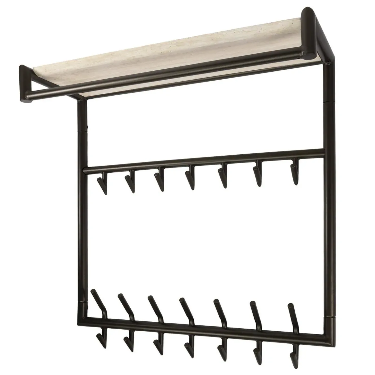 Fenna Kapstok hoog met hoedenplank 21 haken Travertine 85cm