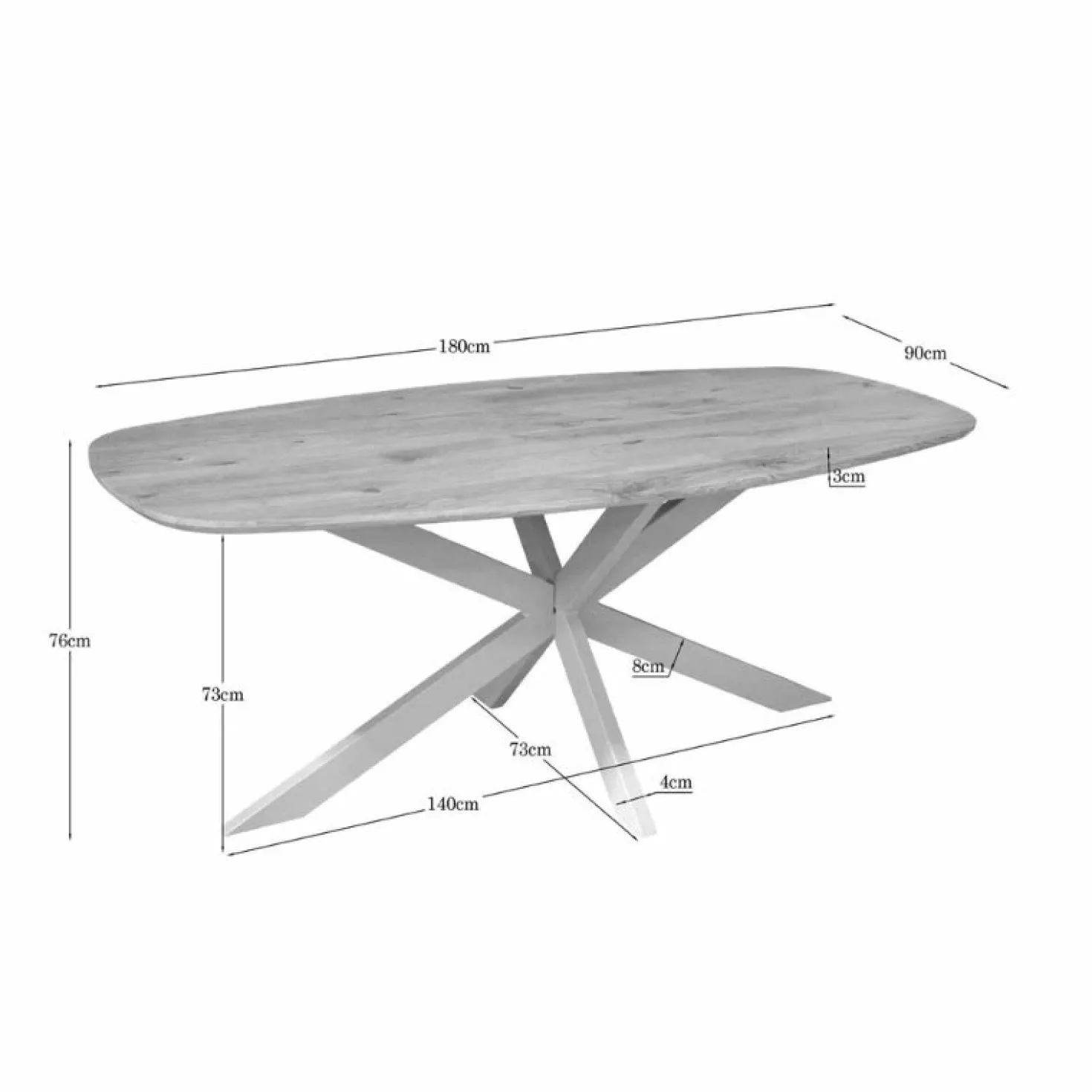 Ferry Eettafel Deens Ovaal Naturel Eiken met zand poot 180 cm