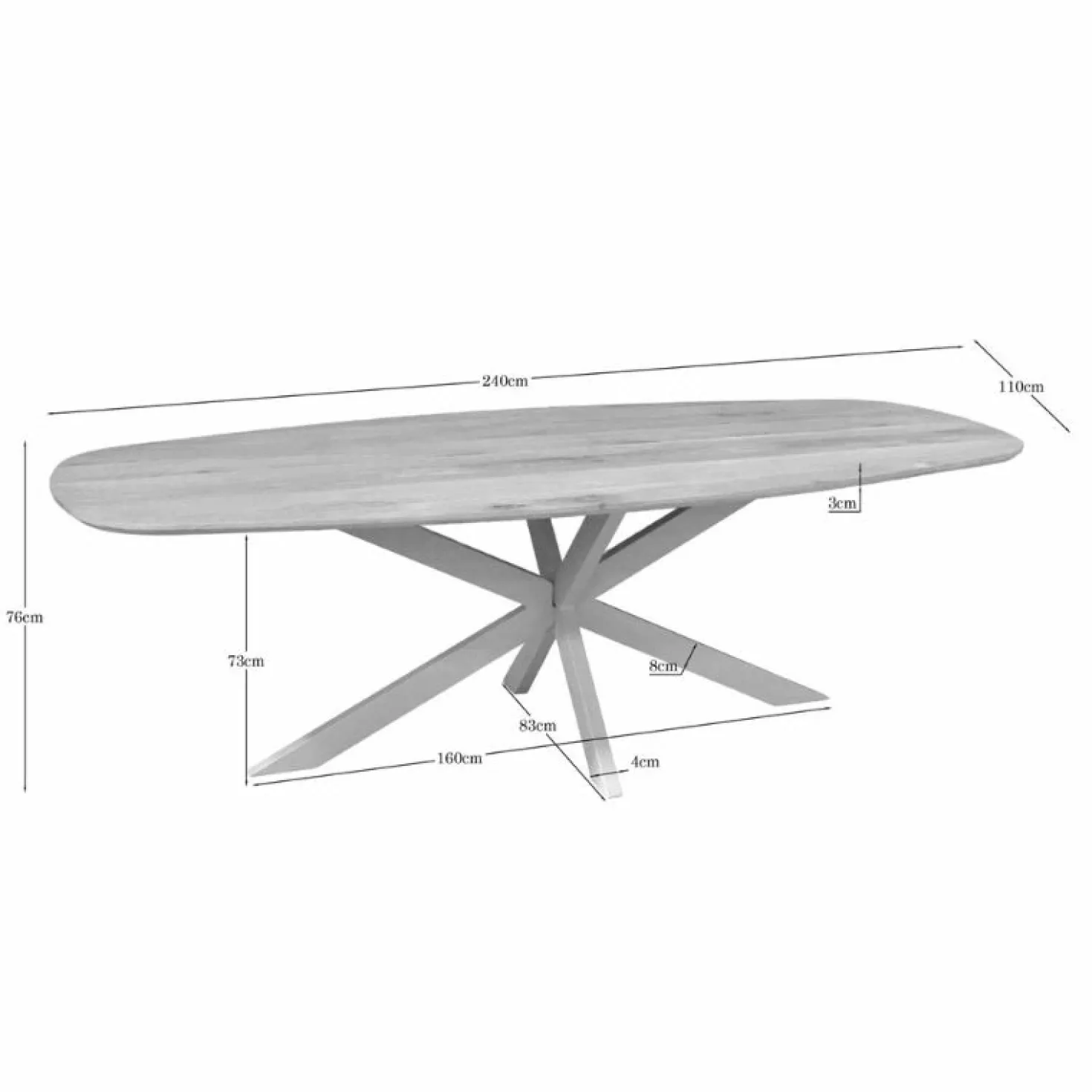 Ferry Eettafel Deens Ovaal Naturel Eiken met zand poot 240 cm