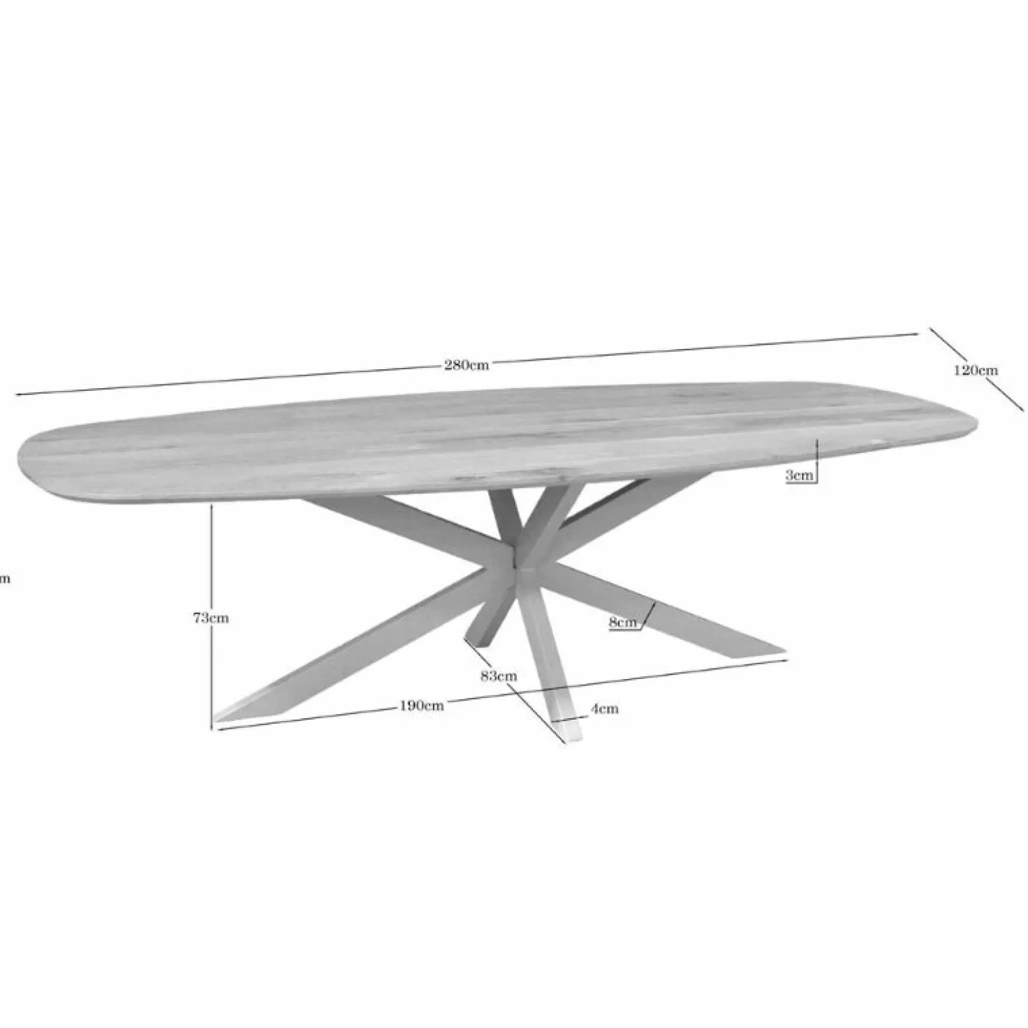 Ferry Eettafel Deens Ovaal Naturel Eiken met zand poot 280 cm