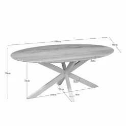 Ferry Eettafel Ovaal Naturel Eiken met zand poot 180 cm