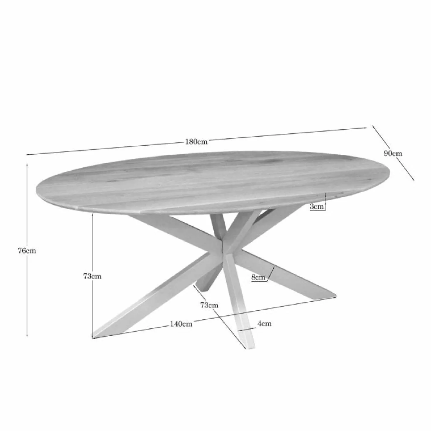 Ferry Eettafel Ovaal Naturel Eiken met zand poot 180 cm