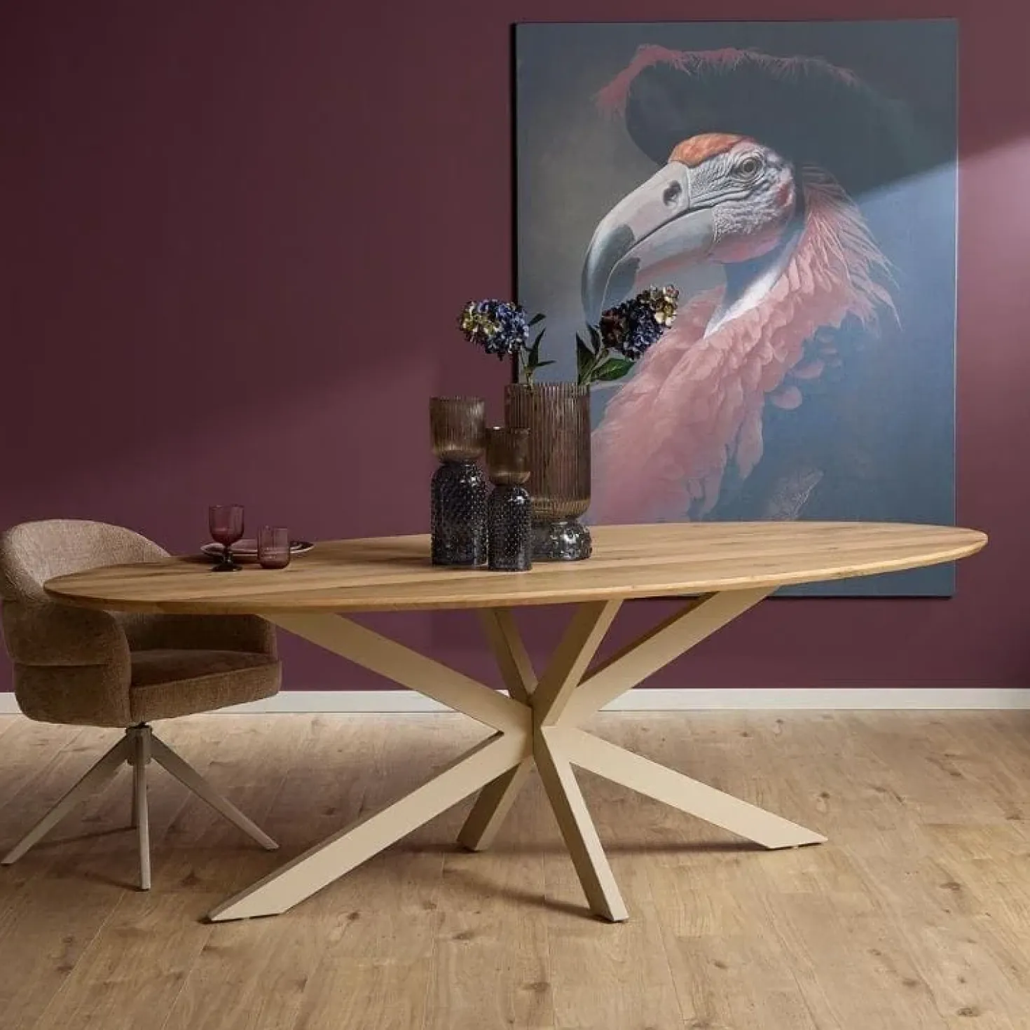 Ferry Eettafel Ovaal Naturel Eiken met zand poot 180 cm
