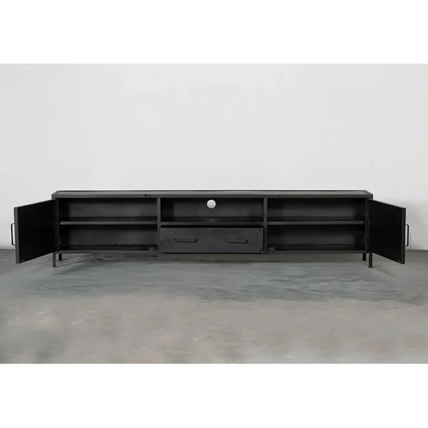 Figue tv meubel industrieel zwart metaal 240cm