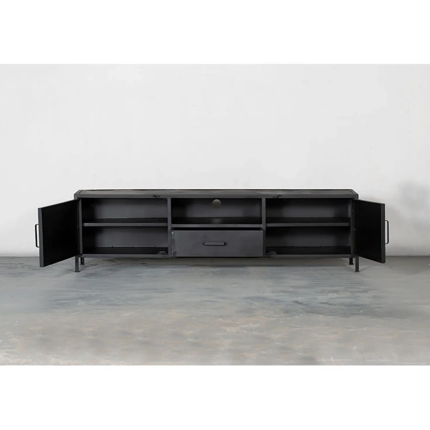 Figue tv meubel industrieel zwart metaal 200cm