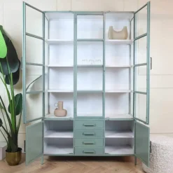 Figue vitrinekast hoog olijfgroen/ wit 136cm