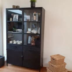 Figue vitrinekast industrieel zwart 120cm