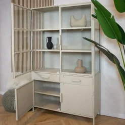 Figue vitrinekast industrieel taupe binnenkant zijkant glas 120cm
