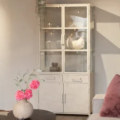 Figue vitrinekast industrieel taupe zijkant glas 90cm