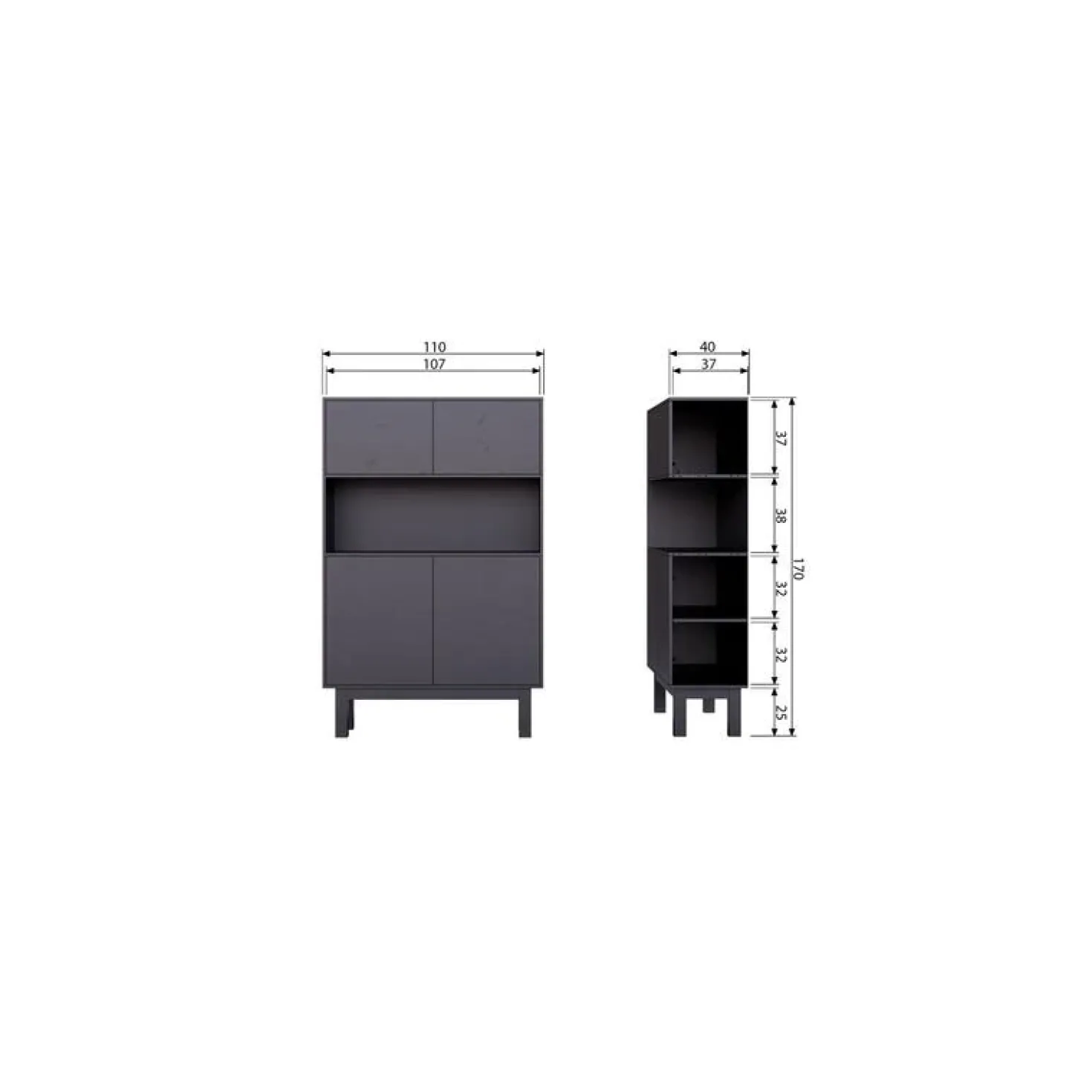 Finca Buffet-/drankkast grenen zwart 110cm
