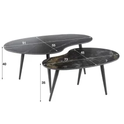 Fira Salontafel set van 2 Niervorm Zwart Keramiek