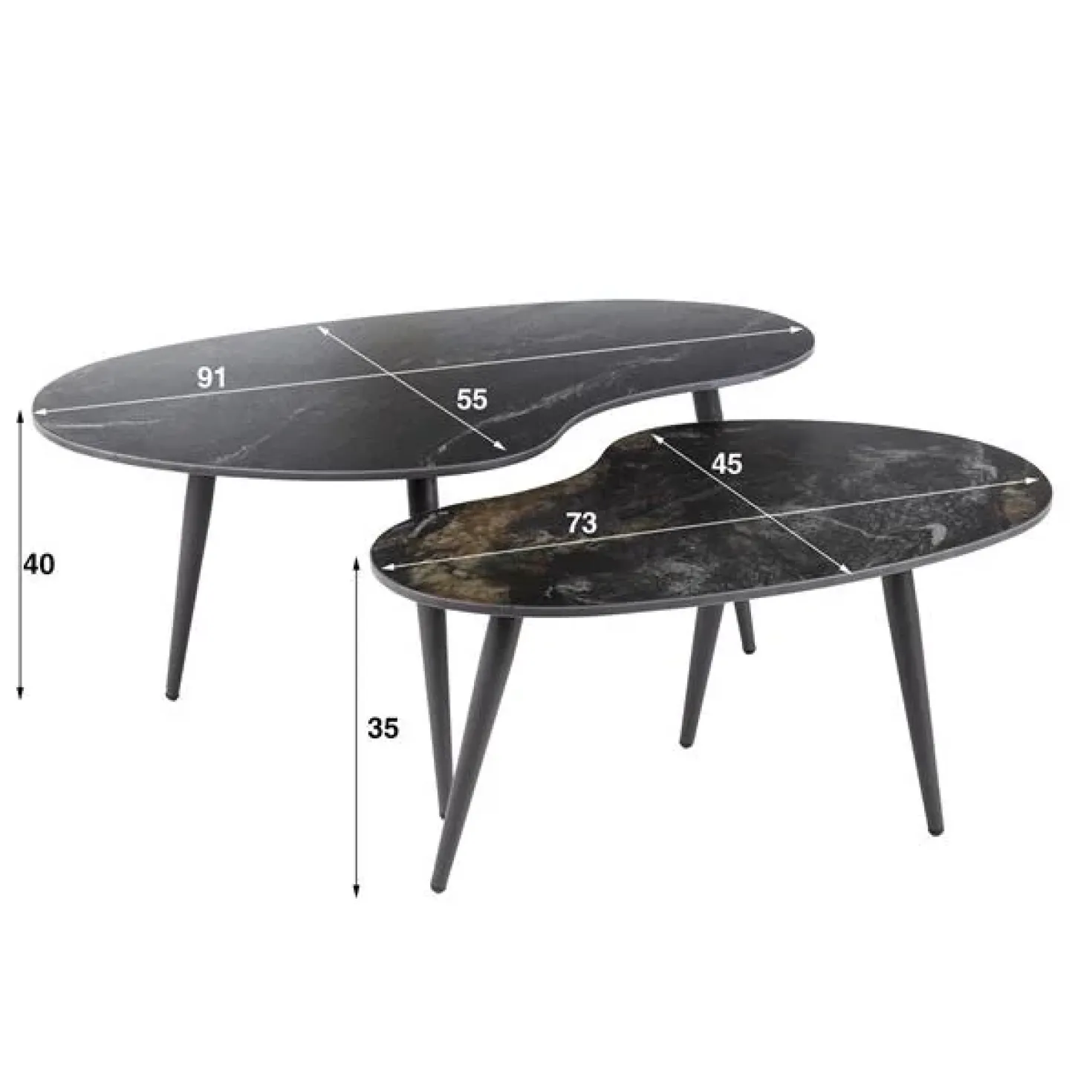 Fira Salontafel set van 2 Niervorm Zwart Keramiek