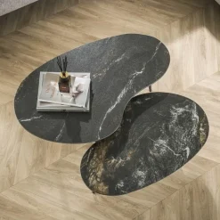 Fira Salontafel set van 2 Niervorm Zwart Keramiek