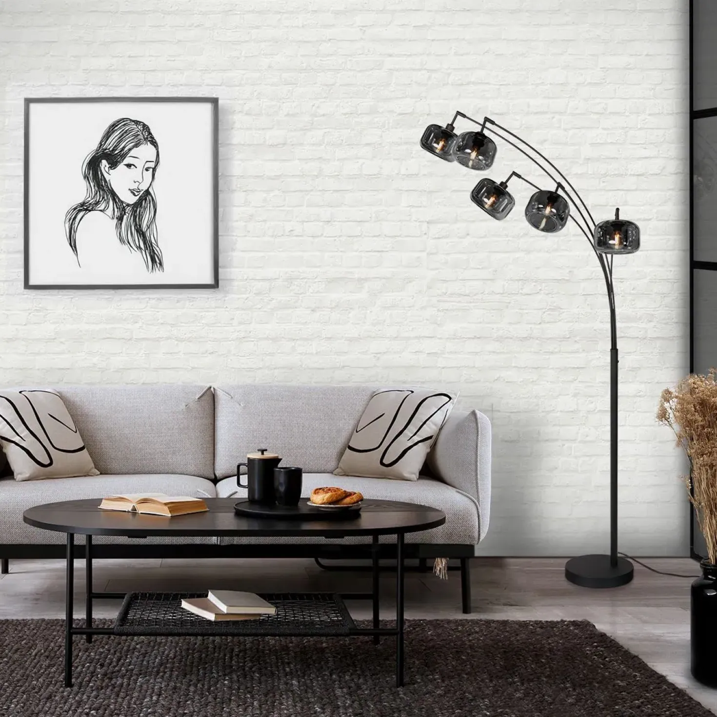 Gabriella 5-lichts Booglamp Smoke Glas