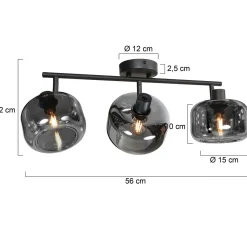 Gabriella 3-lichts Plafondlamp Smoke Glas
