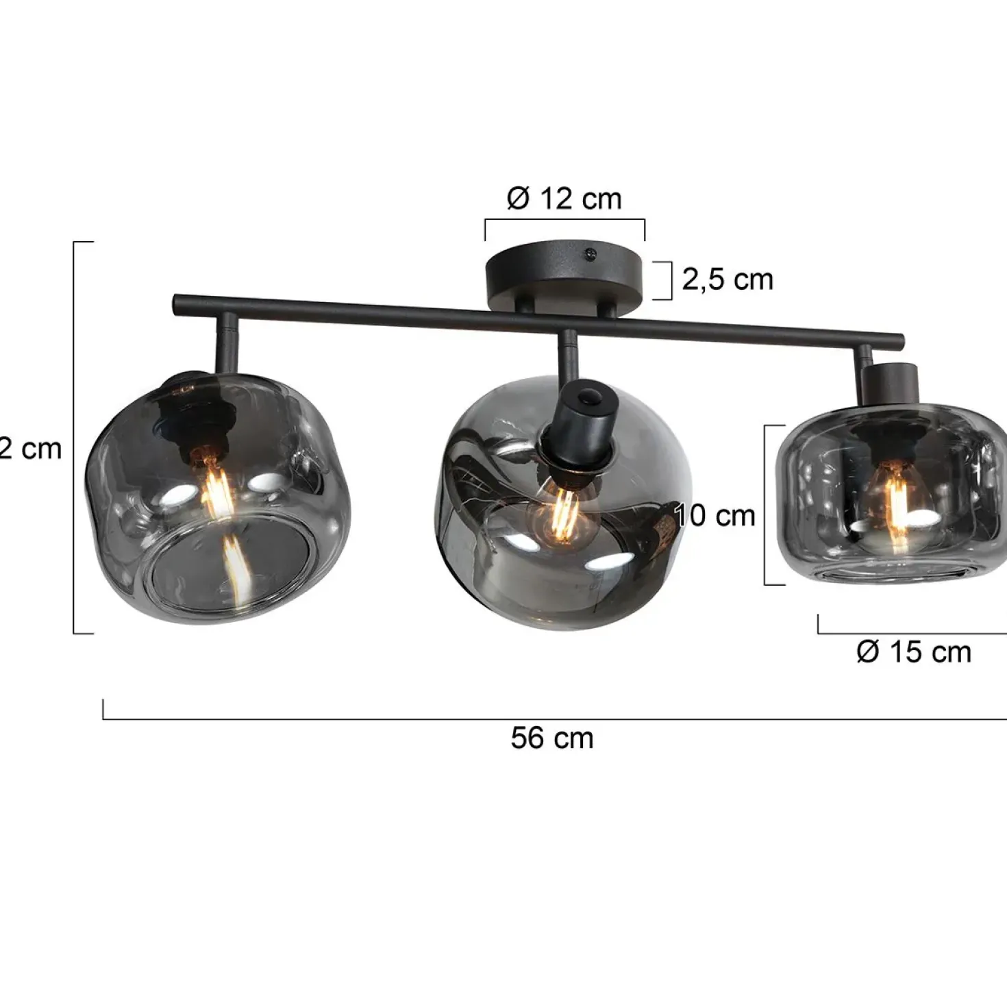Gabriella 3-lichts Plafondlamp Smoke Glas