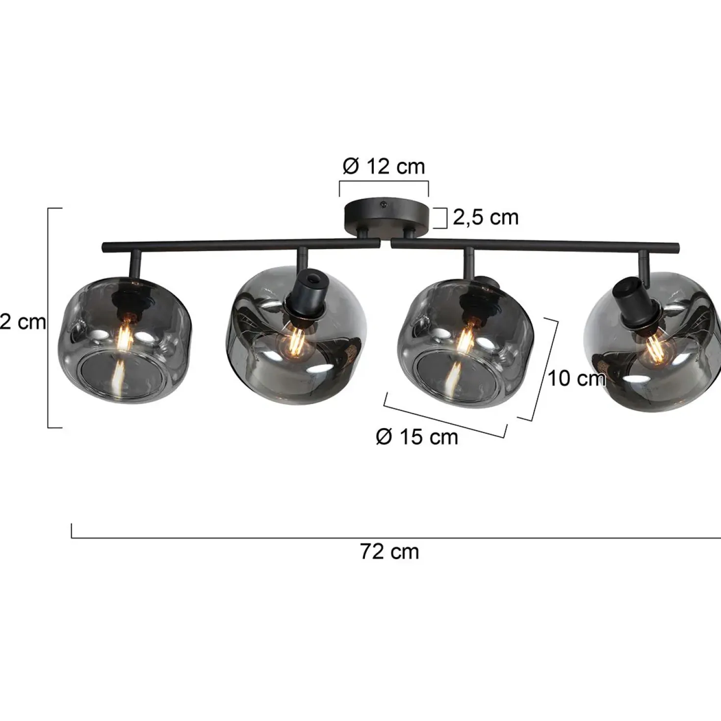 Gabriella 4-lichts Plafondlamp Smoke Glas