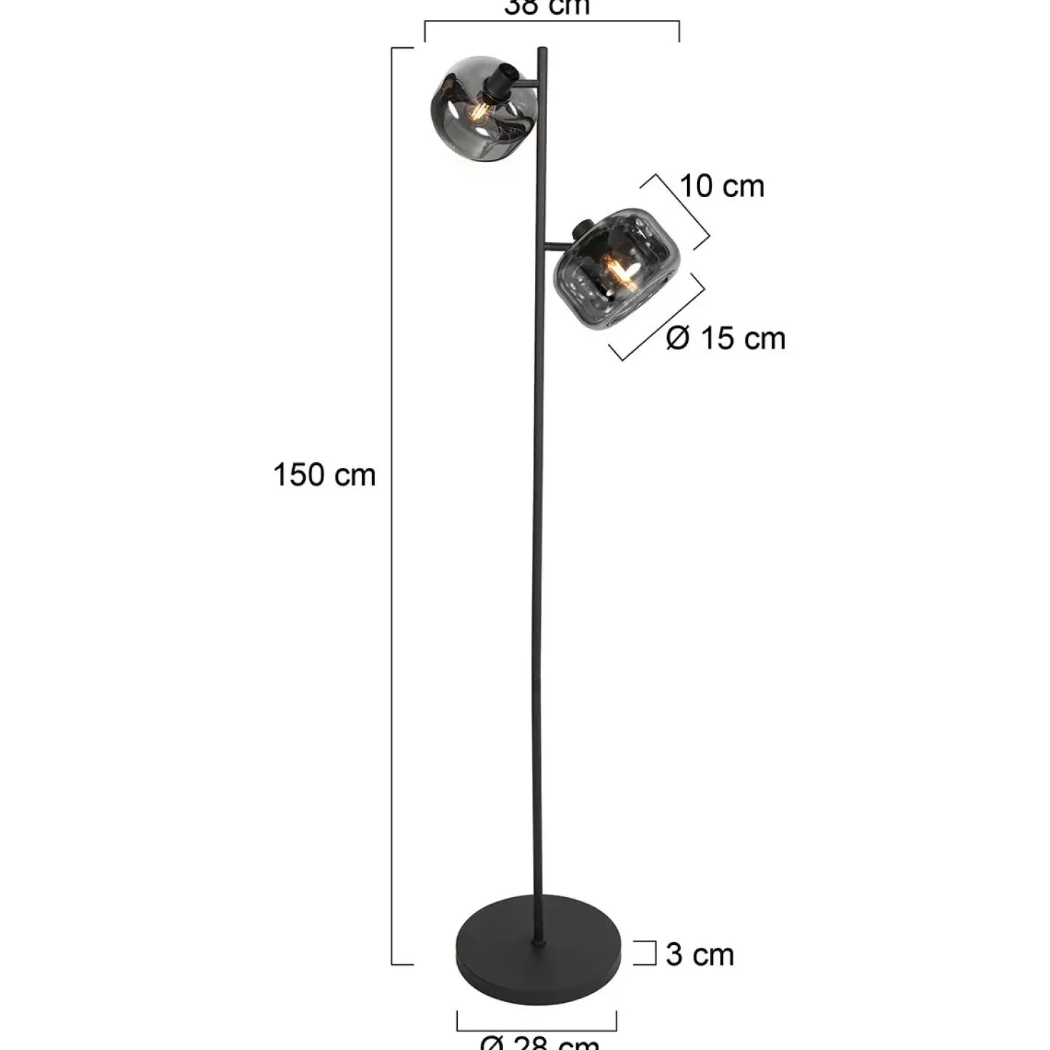 Gabriella 2-lichts Vloerlamp Smoke Glas