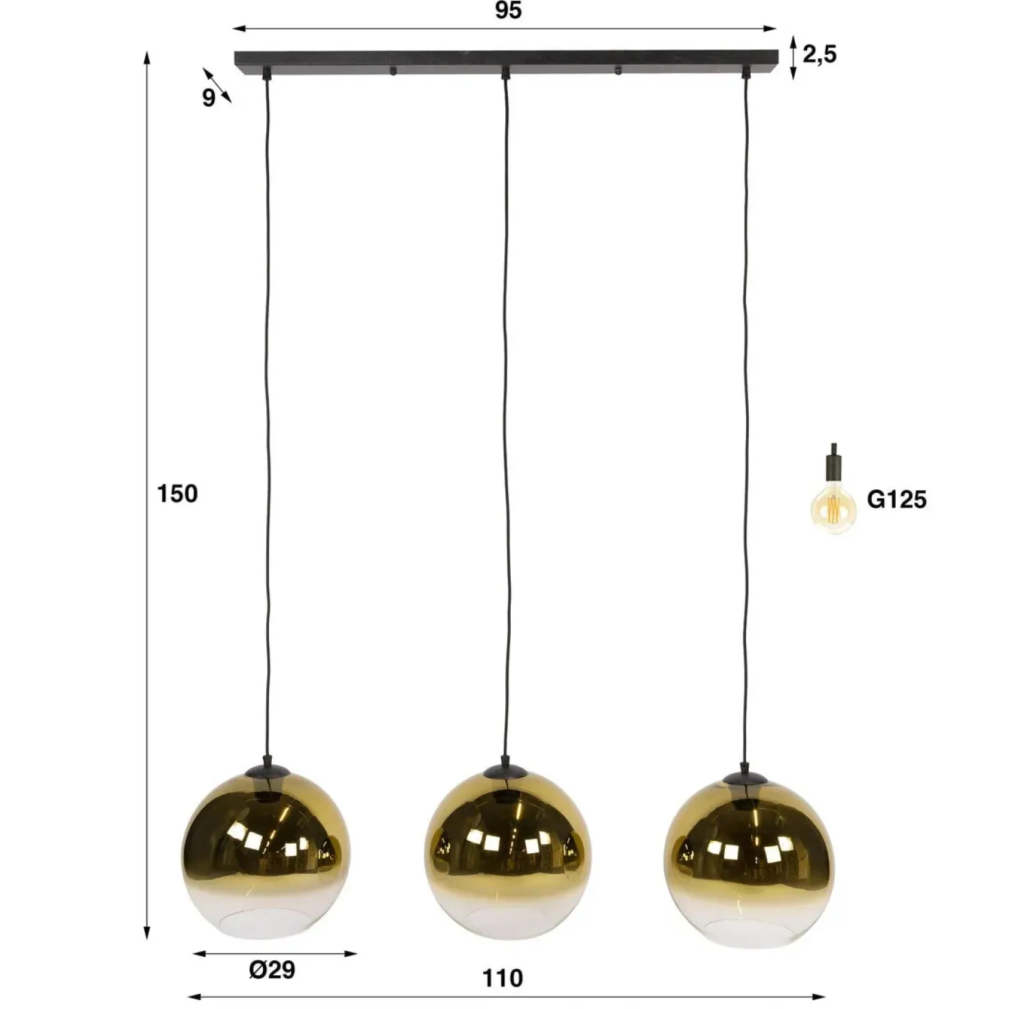 Galsa 3-lichts Hanglamp amber glas