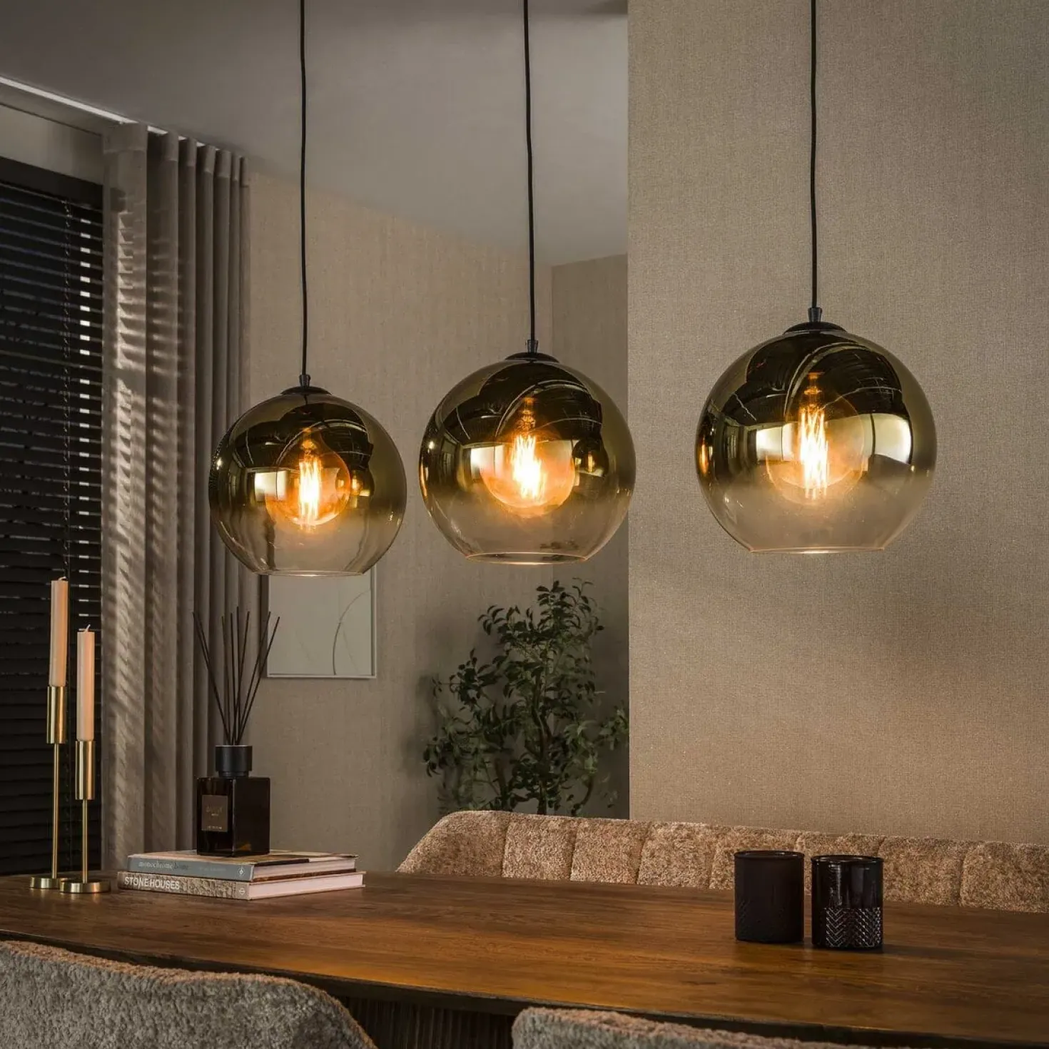 Galsa 3-lichts Hanglamp amber glas