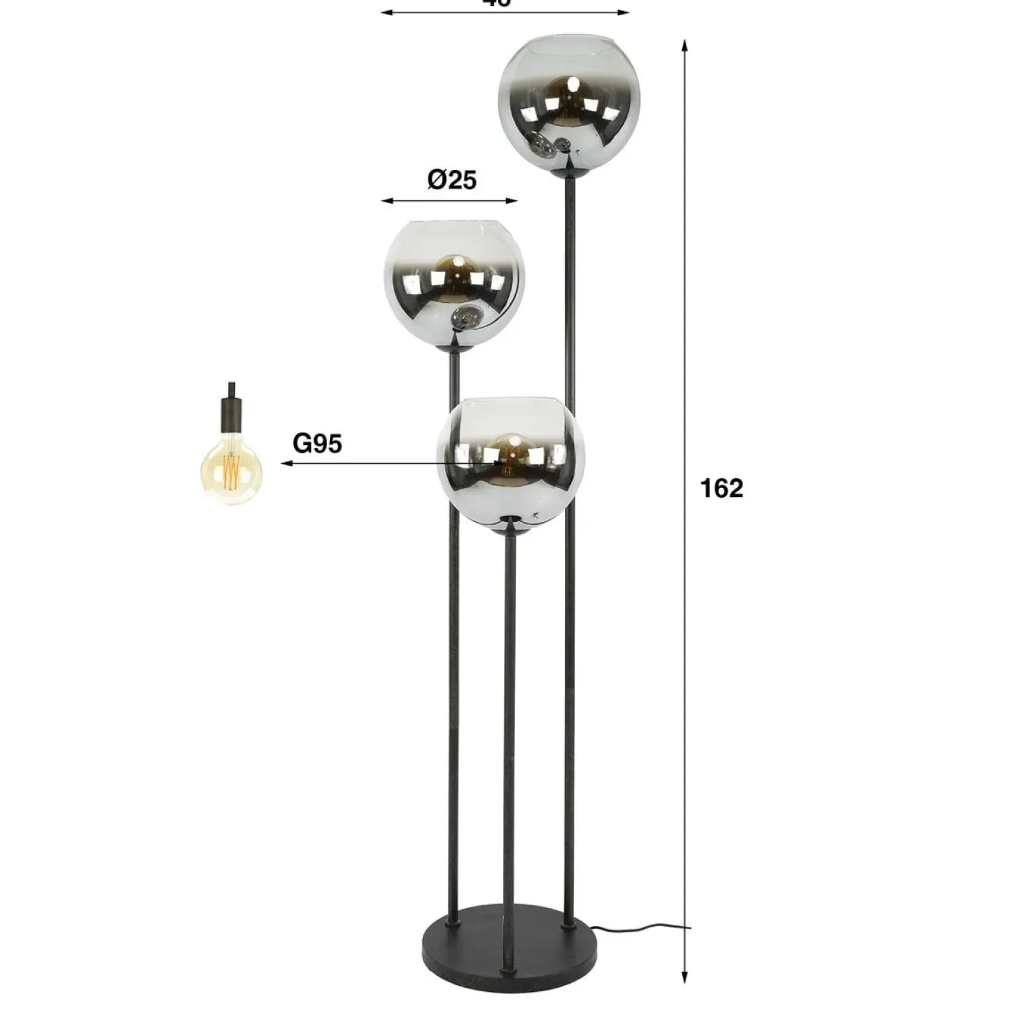 Galsa 3-lichts Vloerlamp Smoke glas