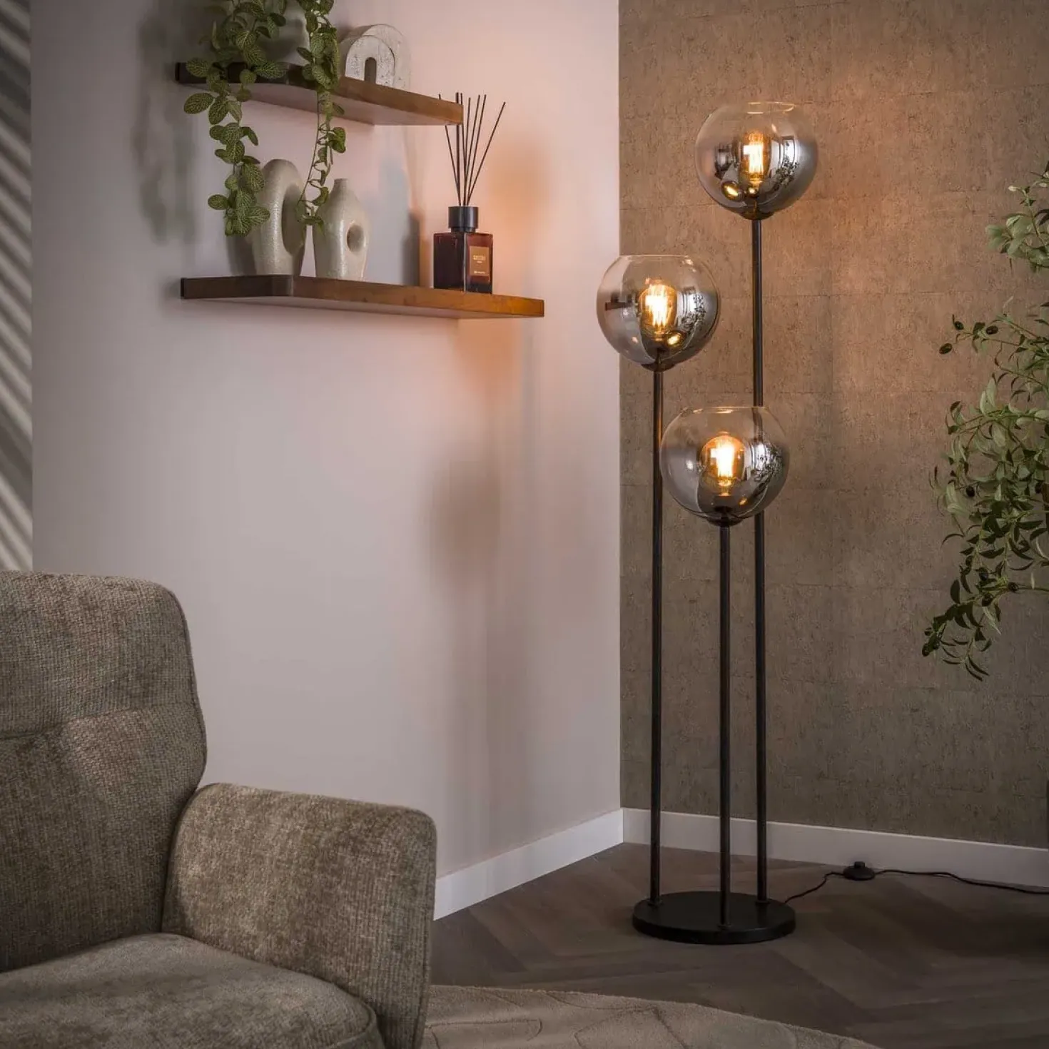 Galsa 3-lichts Vloerlamp Smoke glas