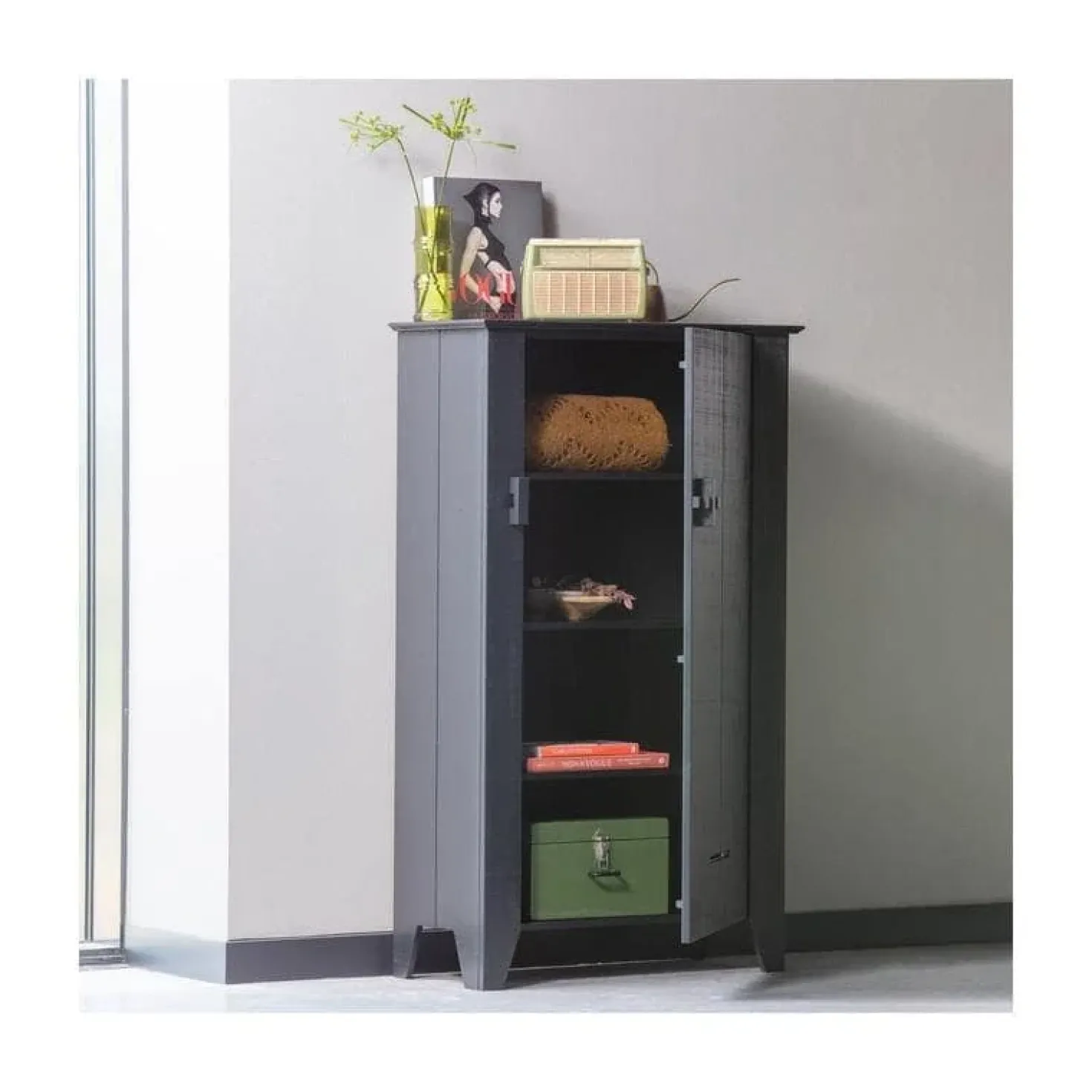 Gijs Wandkast bezaagd grenen zwart 85cm