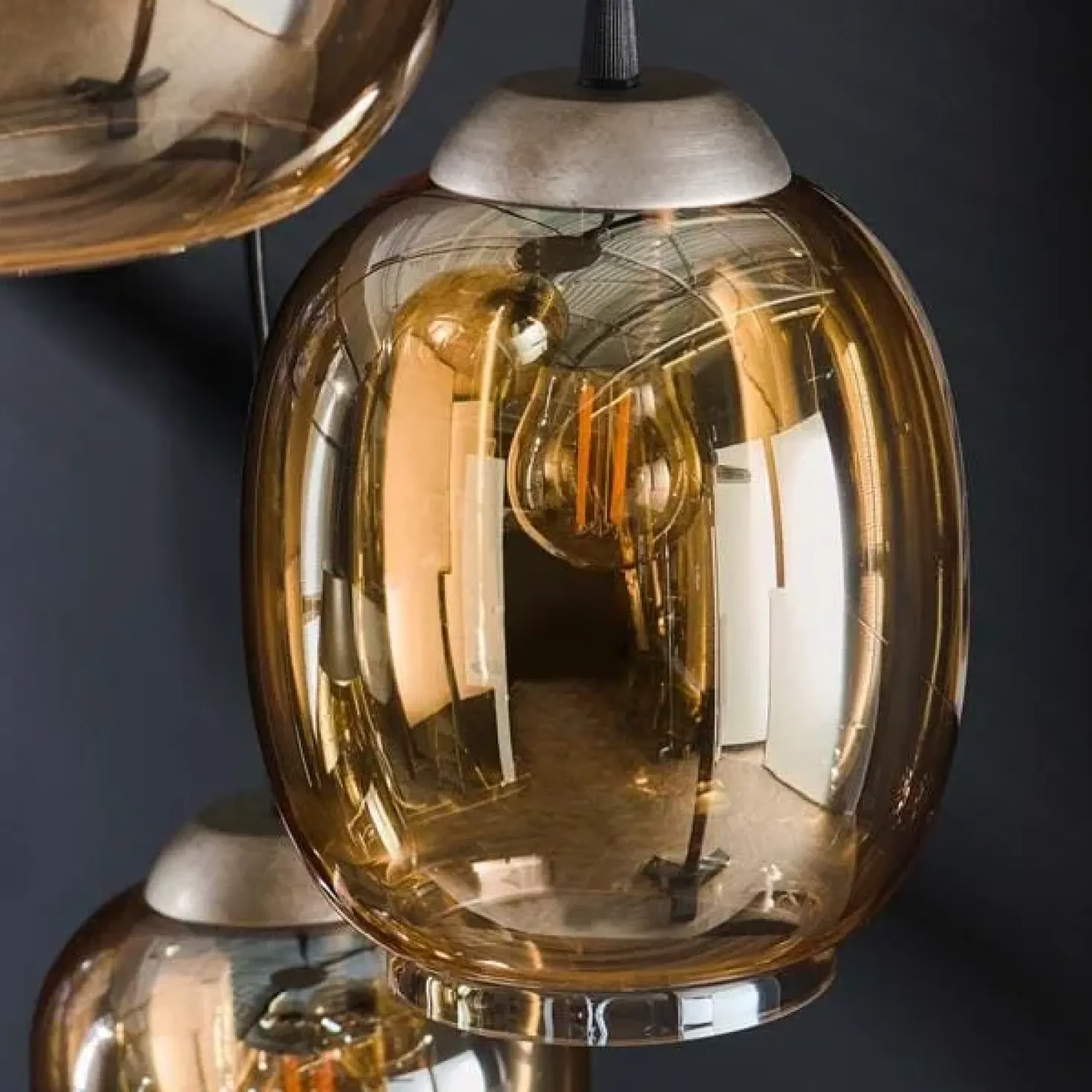 Glowy 5-lichts hanglamp amber getrapt