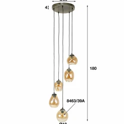 Glowy 5-lichts hanglamp amber getrapt