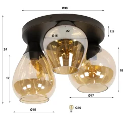 Glowy 3-lichts Plafondlamp Amber glas