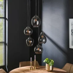 Glowy Smokeglas 5-lichts hanglamp getrapt