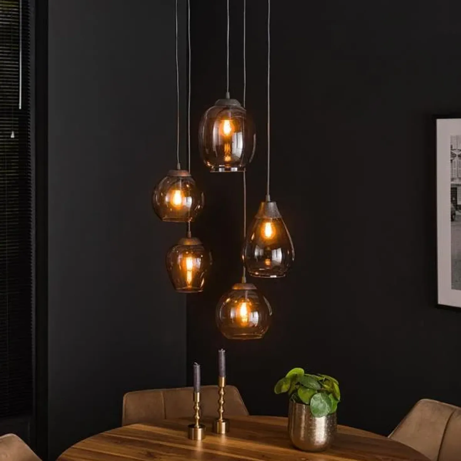 Glowy Smokeglas 5-lichts hanglamp getrapt