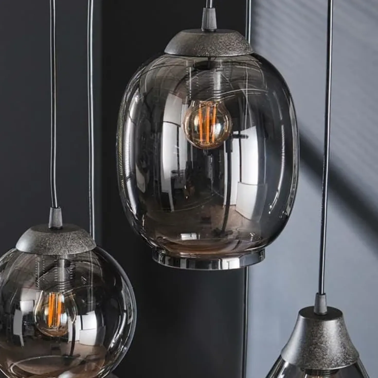 Glowy Smokeglas 5-lichts hanglamp getrapt