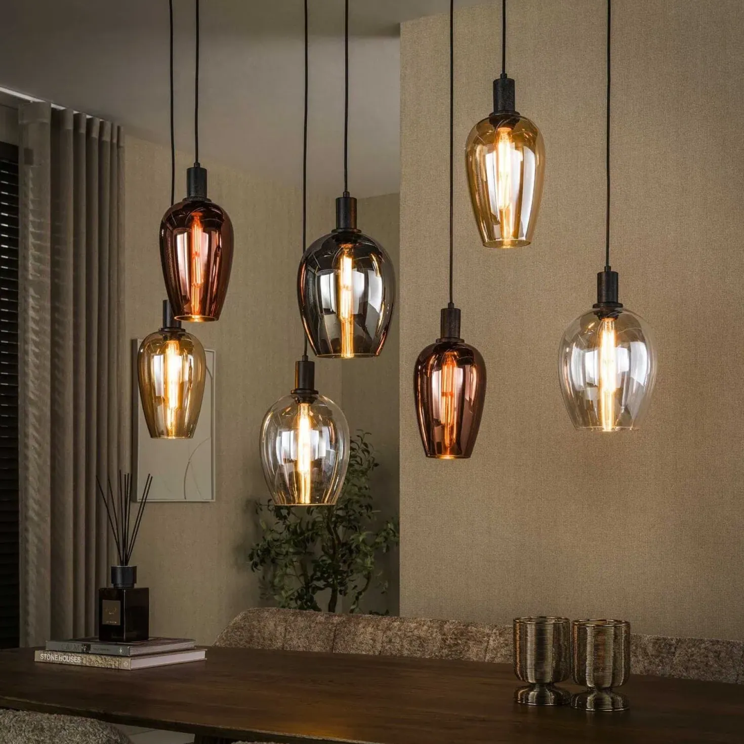 Grazia 7-lichts Hanglamp Meerkleurig glas