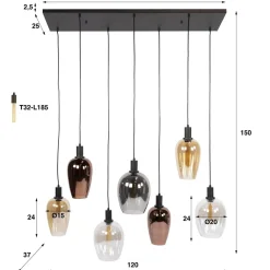 Grazia 7-lichts Hanglamp Meerkleurig glas