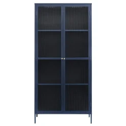 Gulltop vitrinekast blauw metaal 190cm