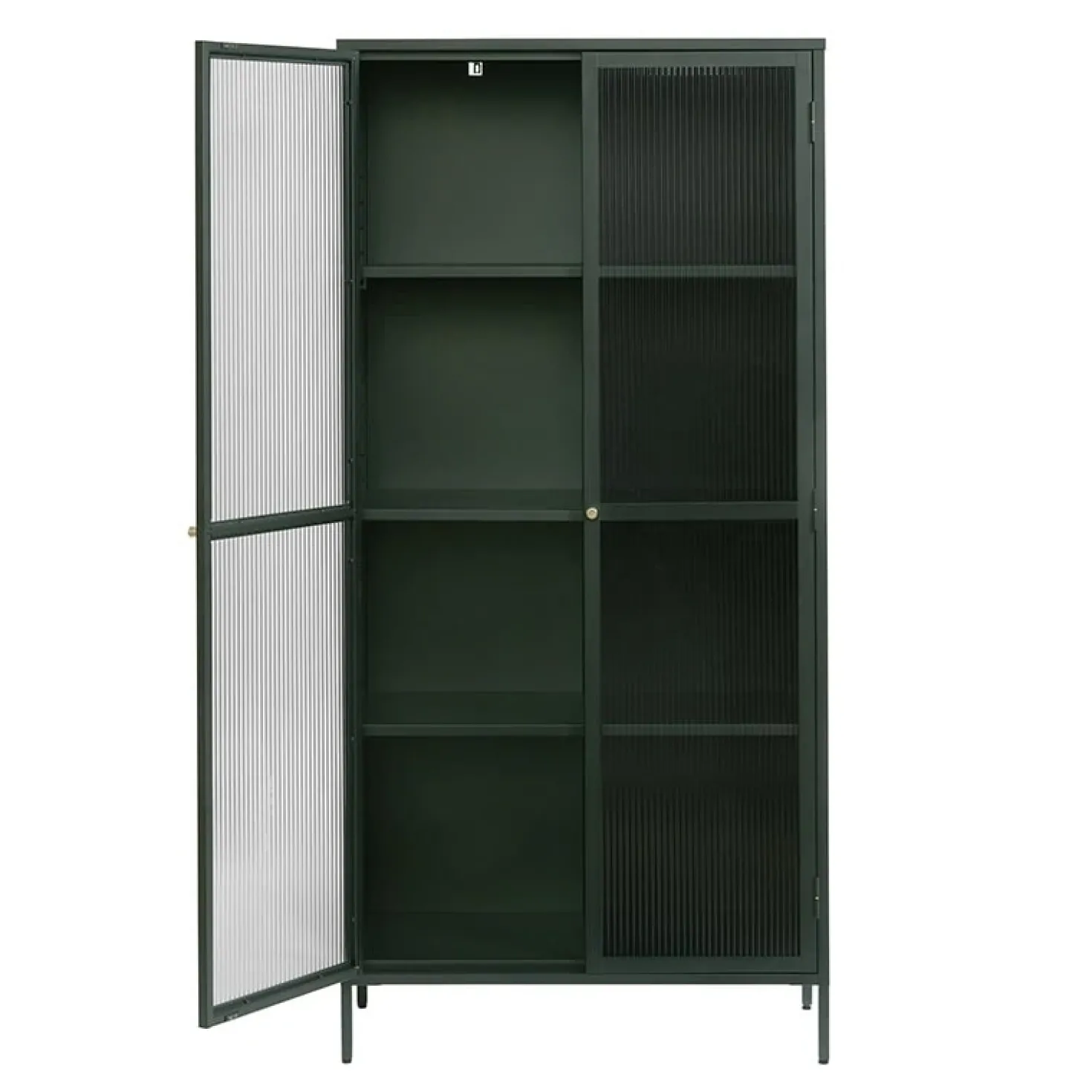 Gulltop vitrinekast groen metaal 190cm