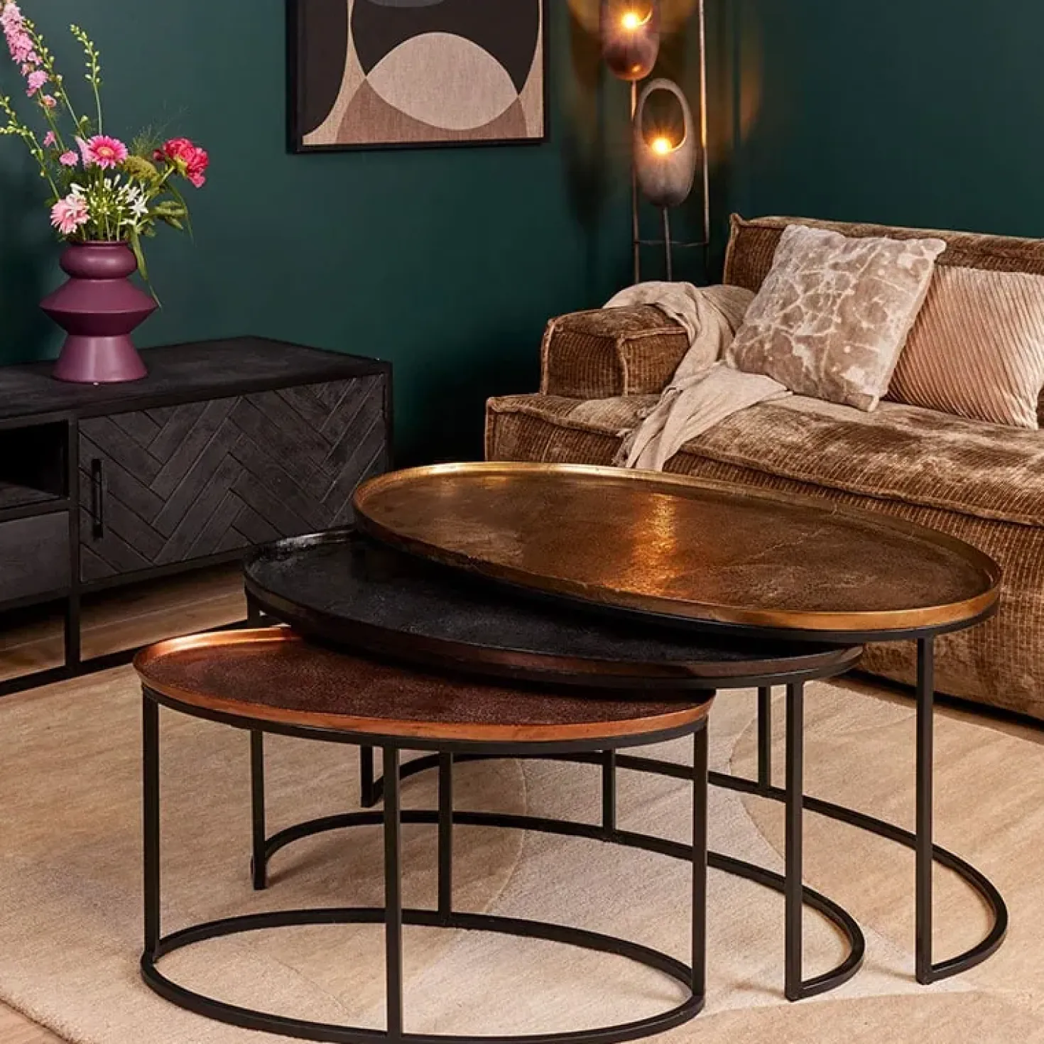 Haley salontafelset van 3 industrieel brons