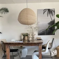 Hanglamp Bangalore 1-lichts bamboe met linnen