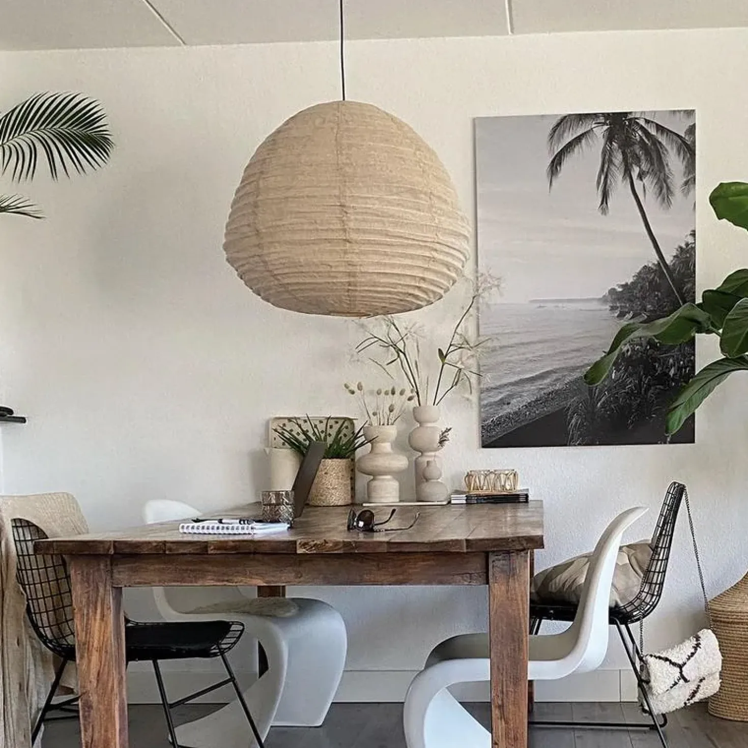 Hanglamp Bangalore 1-lichts bamboe met linnen