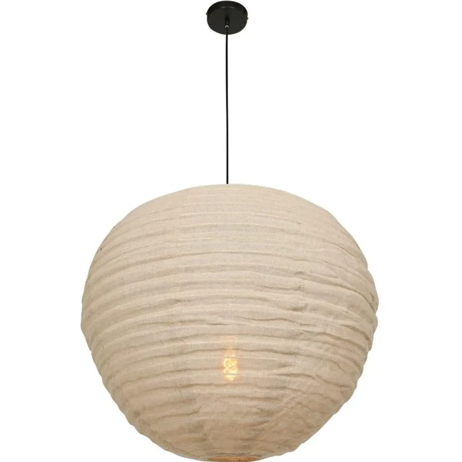 Hanglamp Bangalore 1-lichts bamboe met linnen