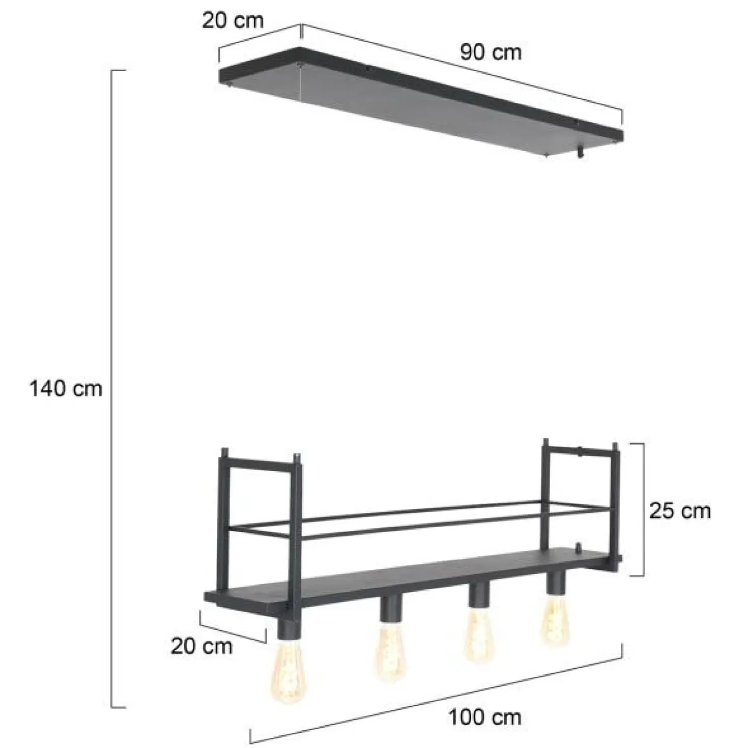 Hanglamp Buckley met rek 4-lichts