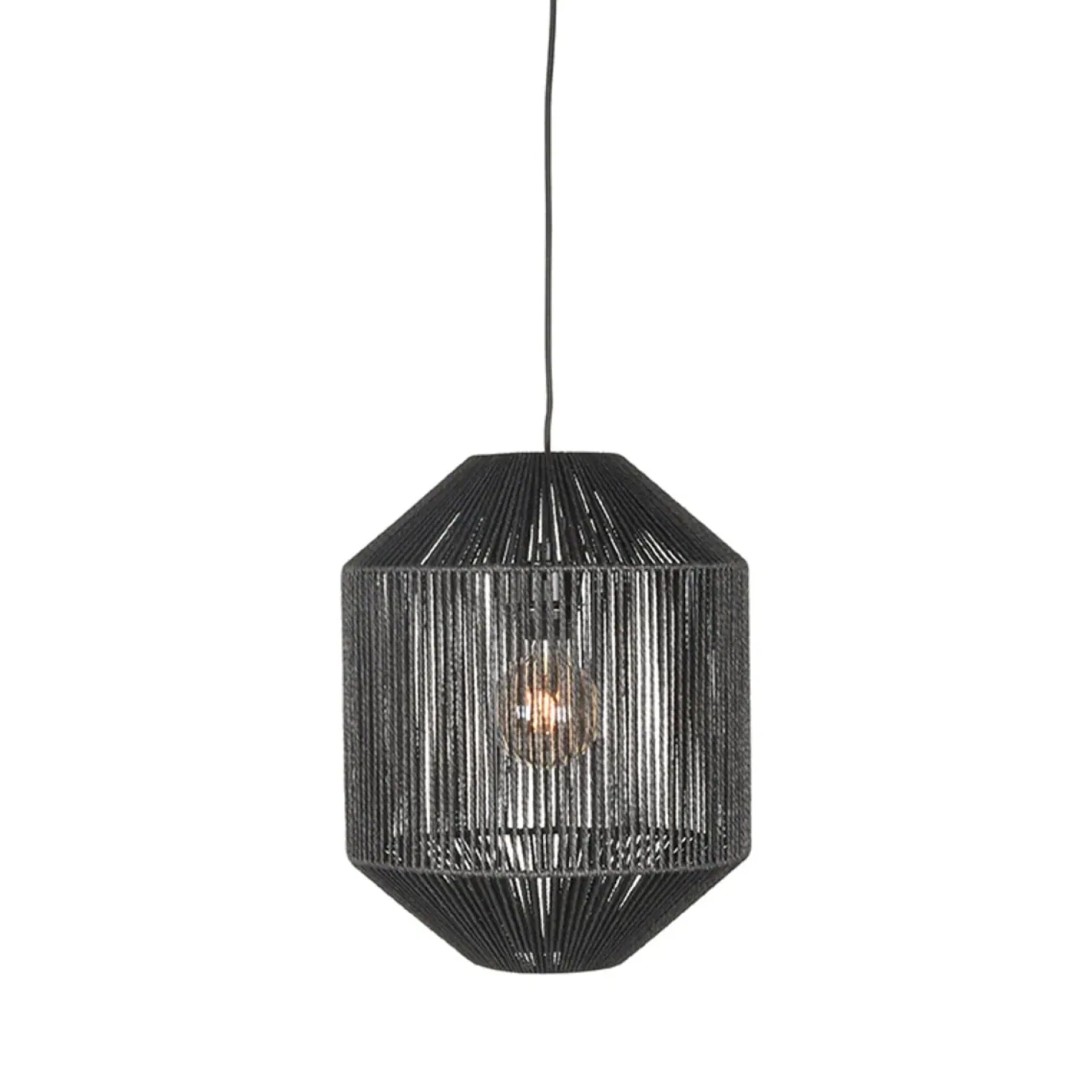 Hanglamp Ibiza Zwart Jute 1-Lichts Cilinder