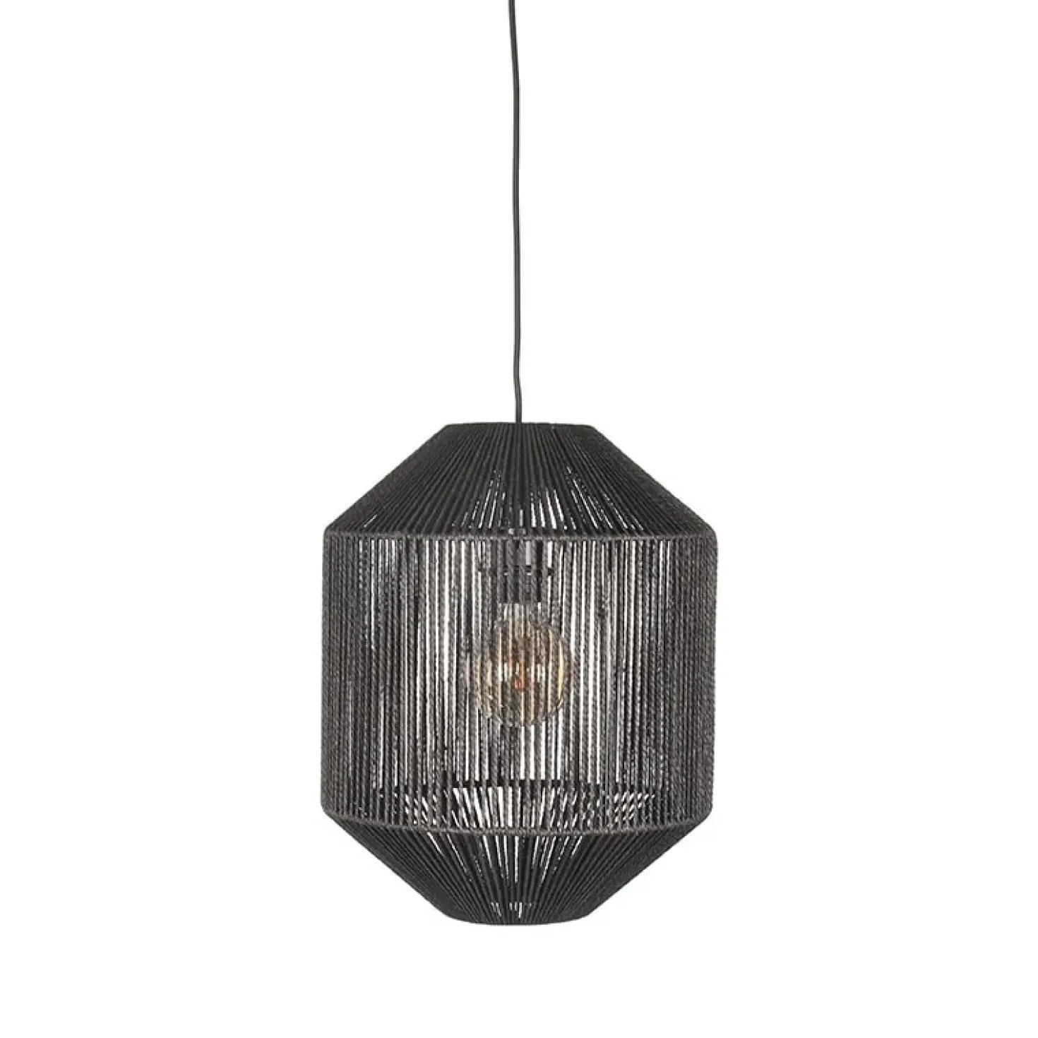 Hanglamp Ibiza Zwart Jute 1-Lichts Cilinder