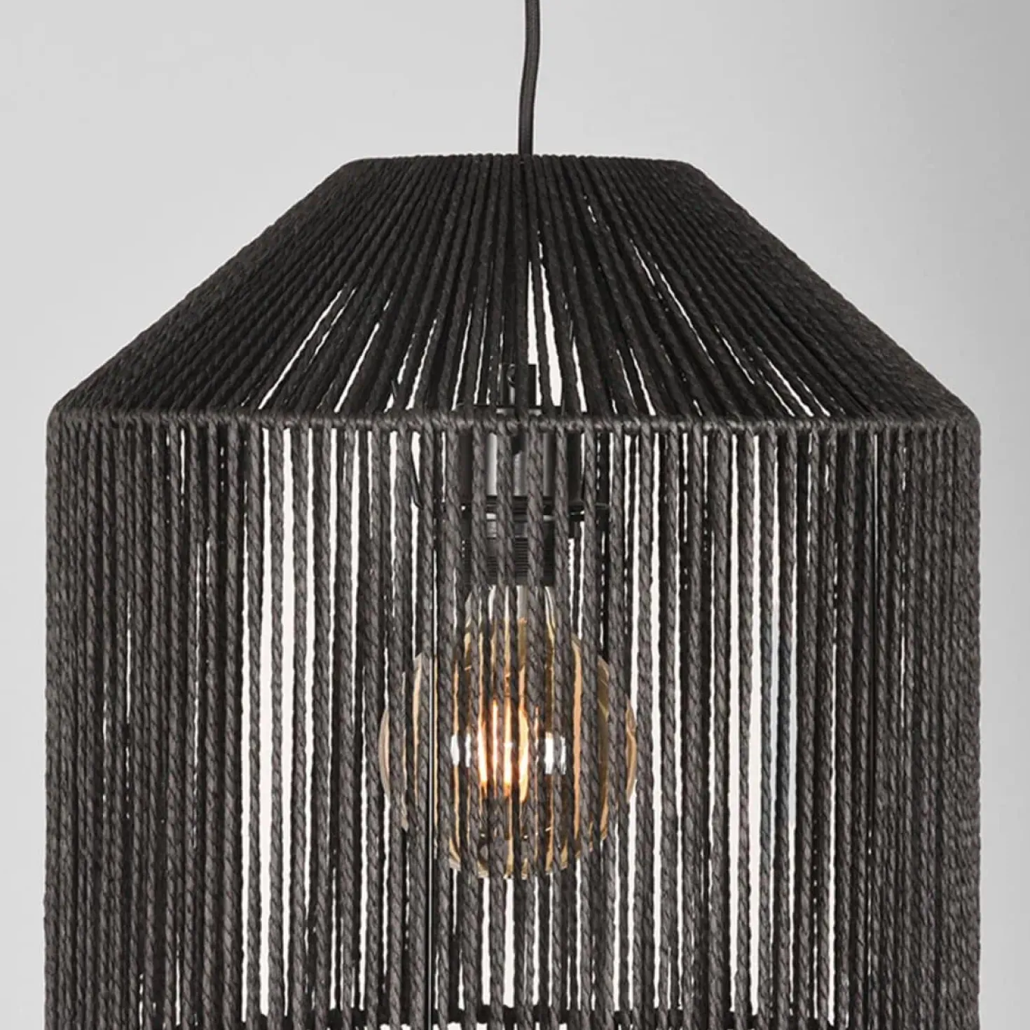 Hanglamp Ibiza Zwart Jute 1-Lichts Cilinder