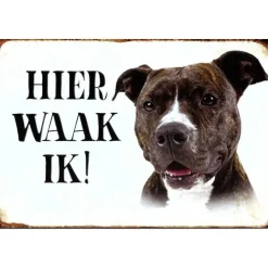 Hier Waak ik - Pitbull Terriër - metalen bord