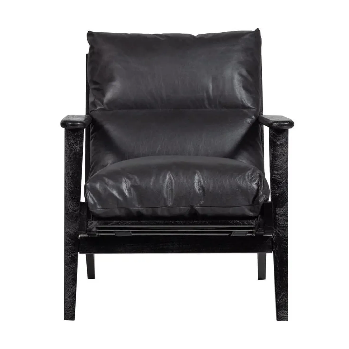 Houston Fauteuil leer/hout zwart