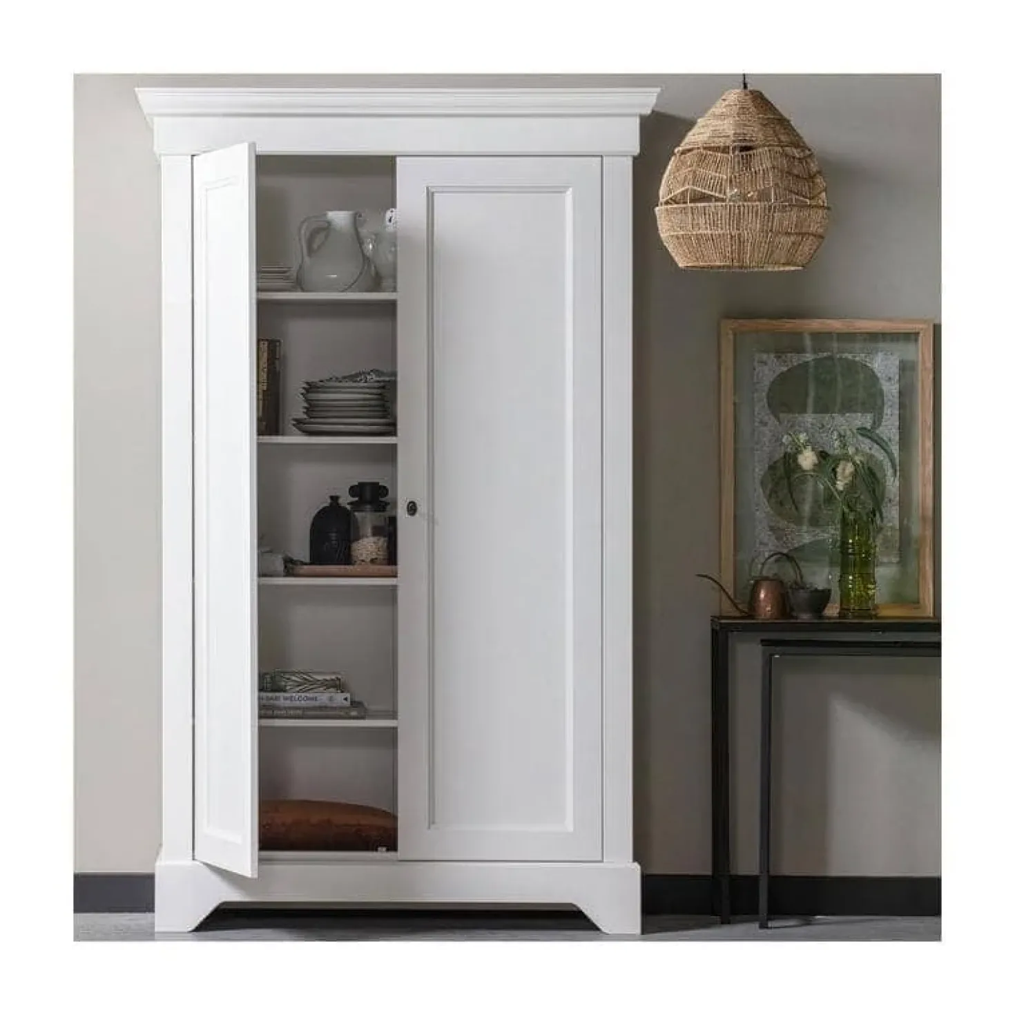 Isabel Brocante kast grenen wit 118cm