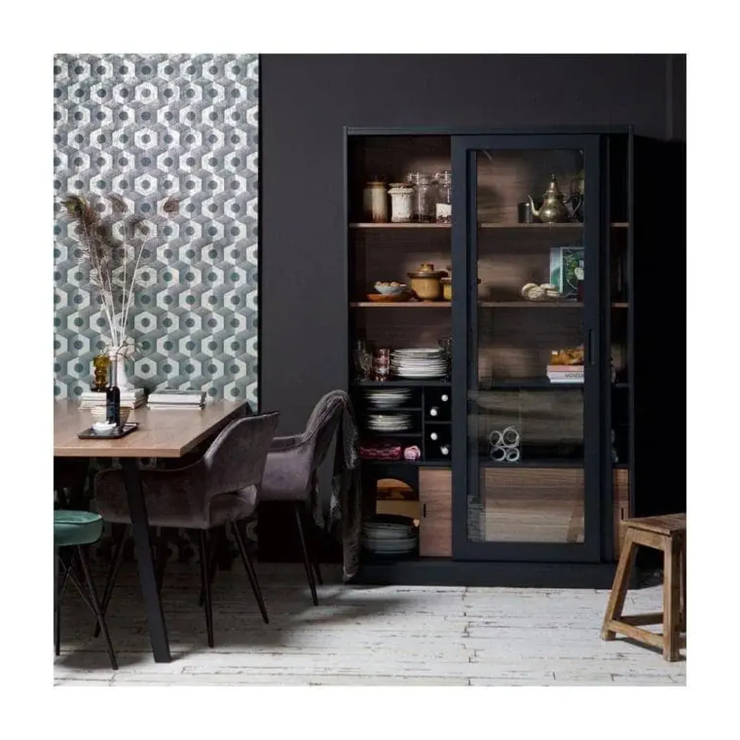 James Vitrinekast zwart/walnoot 125cm